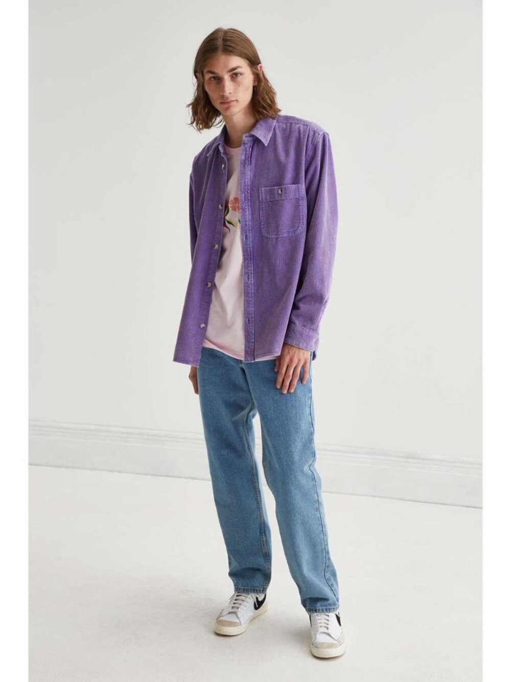 NEW Asos Design Men's Corduroy Oversized Shirt Sz S Purple Long Sleeve Pocket